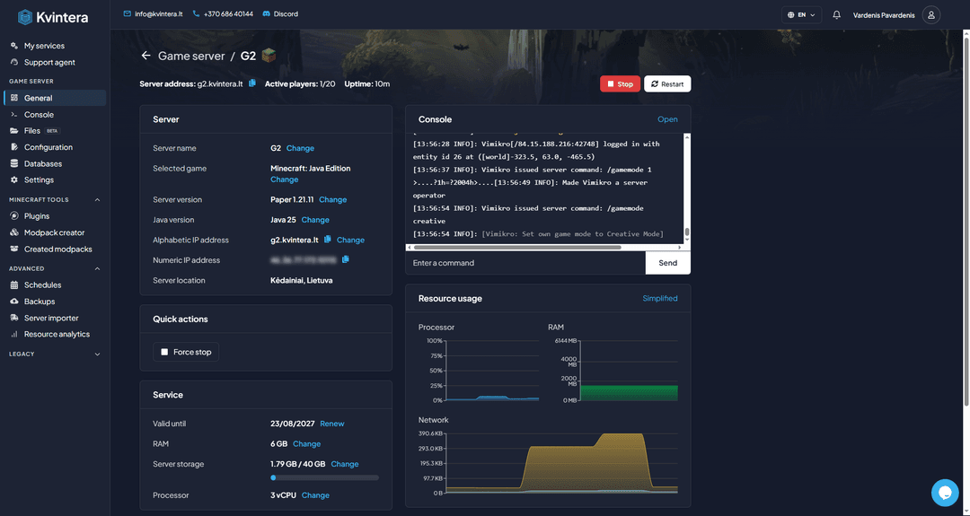 Kvintera control panel